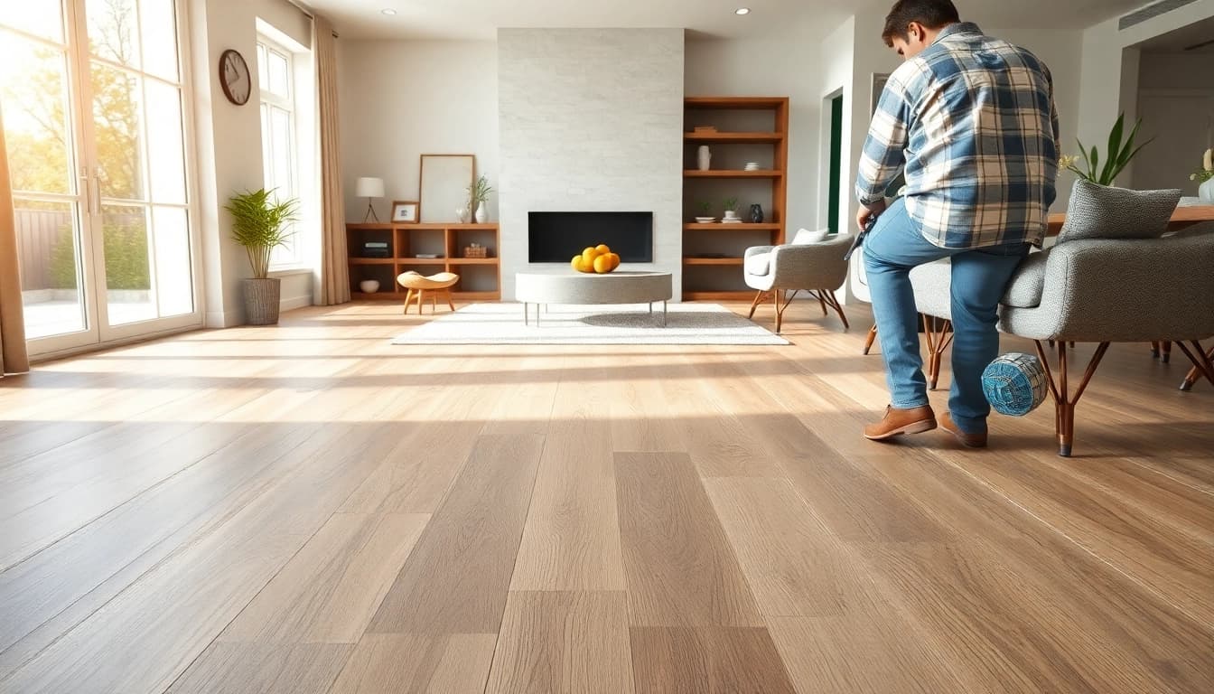 Transform your space with quality vinyl flooring featuring warm oak tones in a modern home setting.