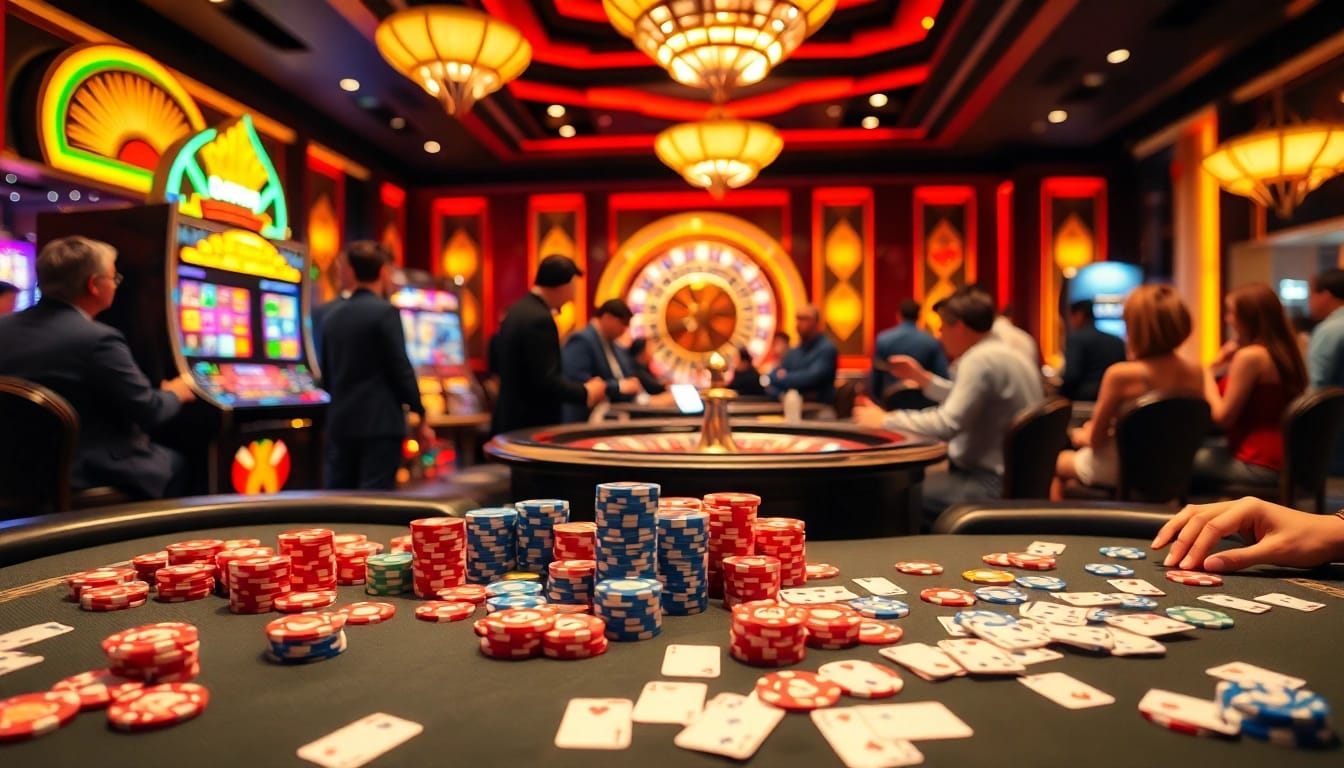 Experience the thrill of 68 game bài as gamblers engage at a luxurious casino table.