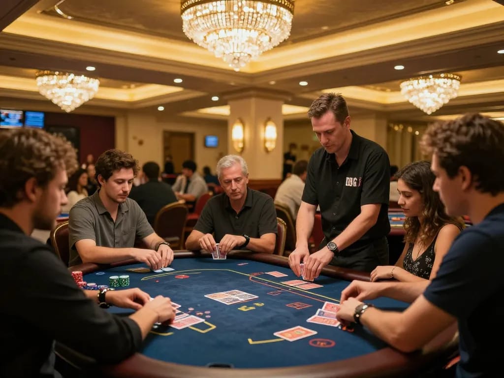 Dynamic casino scene at Trang chủ MM88 with players engaged in strategic card games.