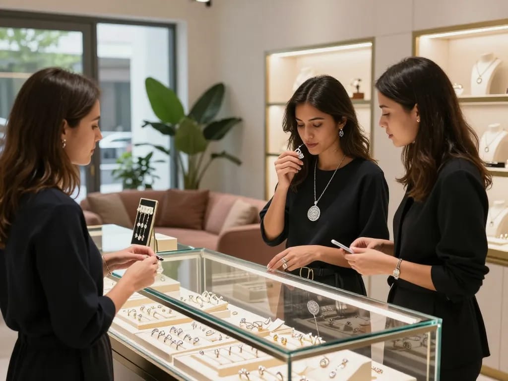 Explore an updated blog post showcasing the vibrant jewelry shopping experience in a modern retail store.