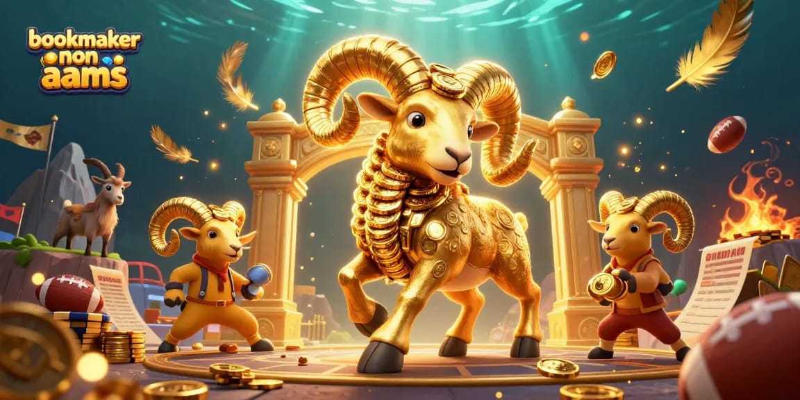 Scopri i migliori bookmaker non AAMS con un'illustrazione dinamica di un ariete dorato in azione.