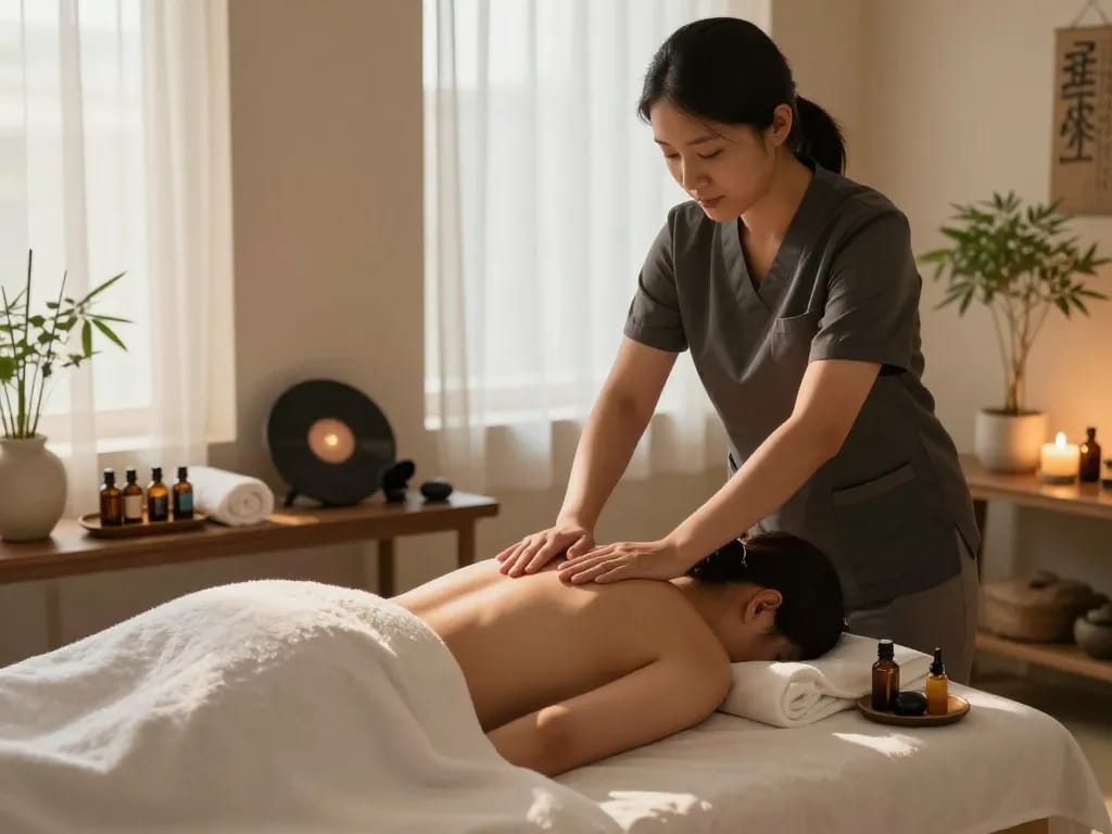 마사지 치료 세션 중 편안한 분위기를 제공하는 마포출장안마.
