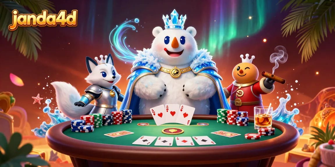 Janda4d menghadirkan aksi seru di meja poker dengan karakter kartun beruang kutub dan rubah salju.
