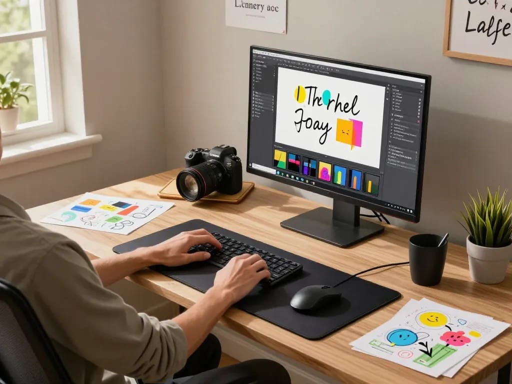 Engaging workspace with a custom 3D mouse pad enhancing productivity and creativity.