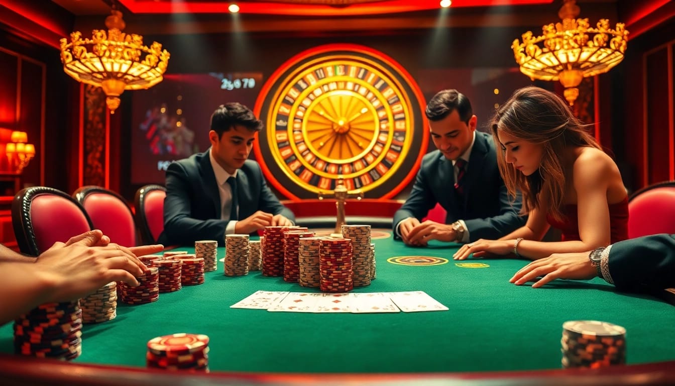 Découvrez l'excitation d'un site de casino en ligne avec une action de poker intense et des éléments de casino vibrants.