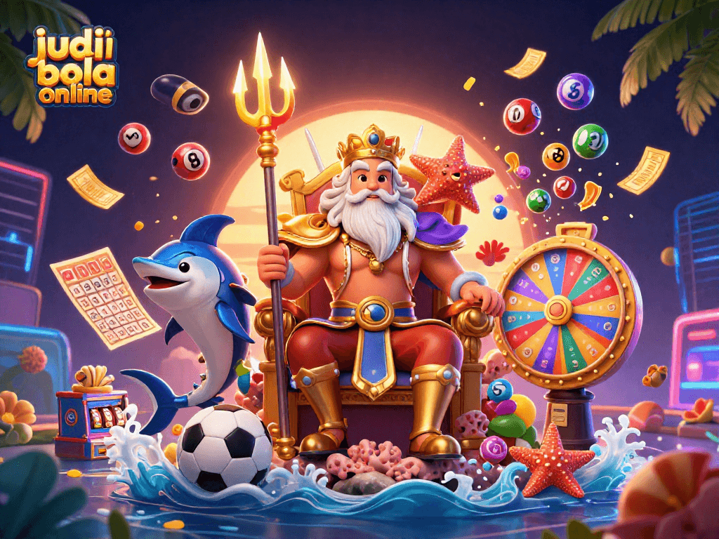 Experience exciting judi bola online action in a vibrant casino scene with Neptune.
