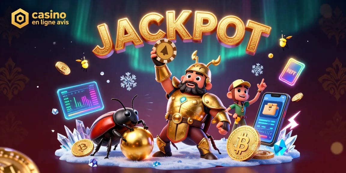 Évaluez le meilleur casino en ligne avis avec une illustration dynamique de personnages de jeux qui capturent l'excitation.