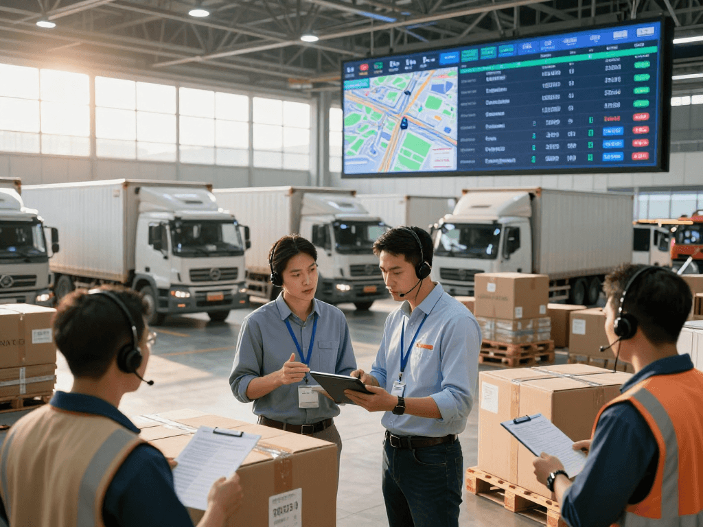 Kurierdienst Dortmund organisiert internationale Transporte effizient in einem modernen Logistikzentrum.