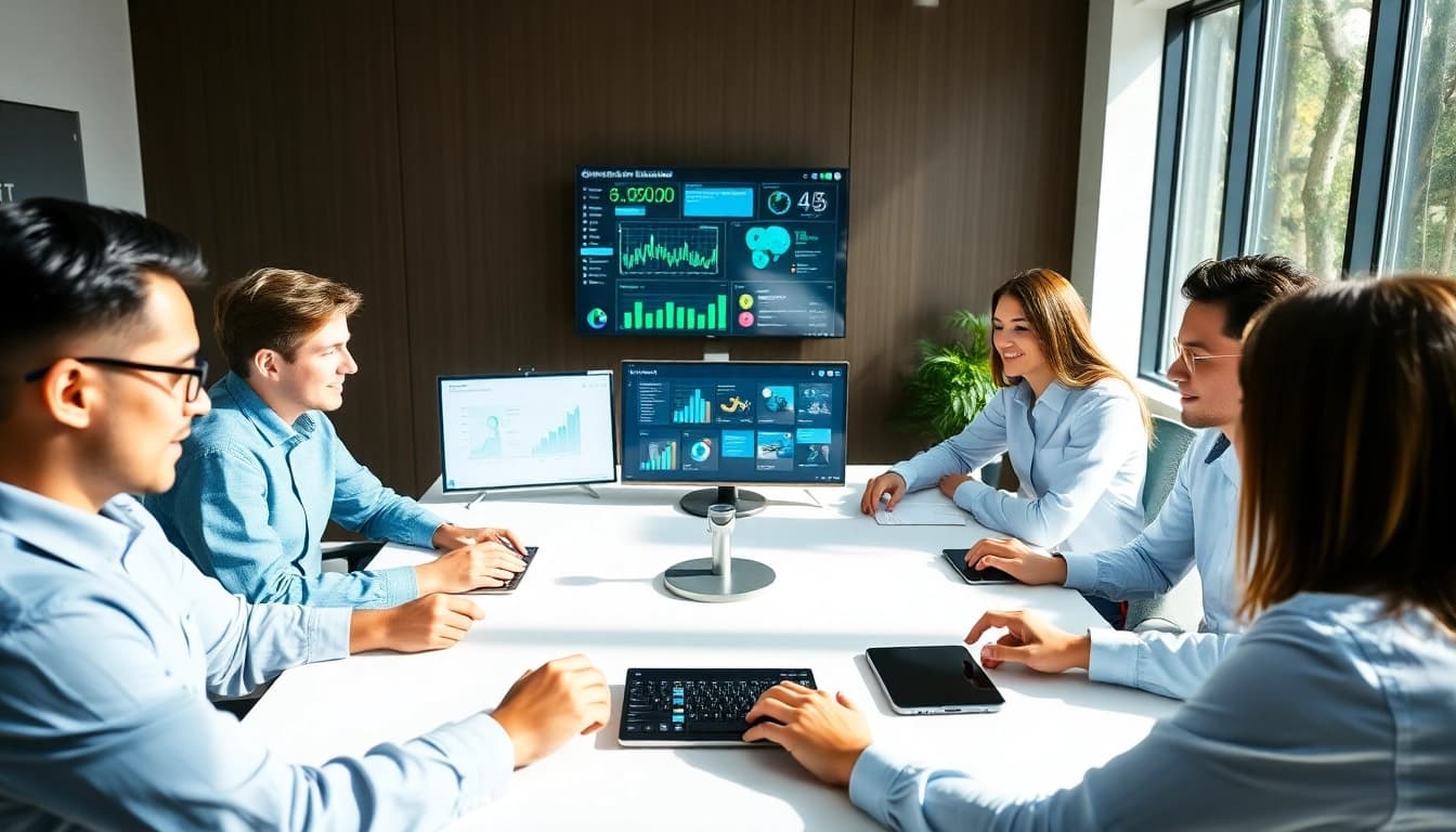 Enhance productivity with an ai assistant for enterprise teams collaborating in a vibrant, tech-driven workspace.