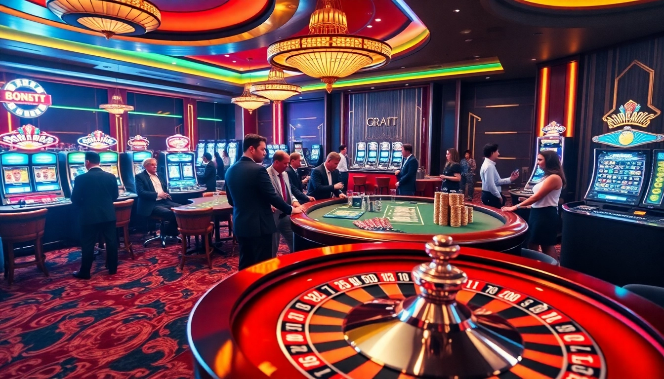 Excited players at 8day.cn.com enjoy a vibrant casino atmosphere with roulette and poker tables.