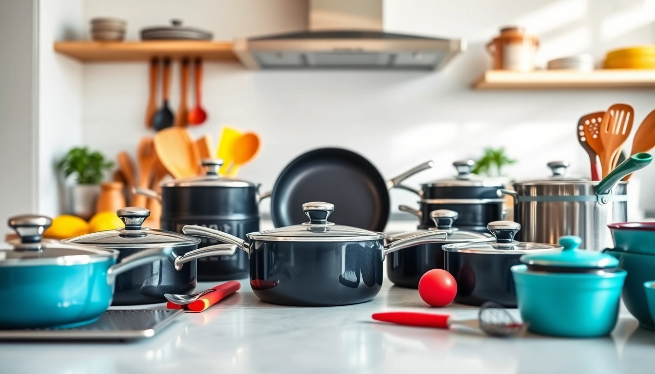 Shop quality kitchenware Auckland with a vibrant display of cookware and utensils.