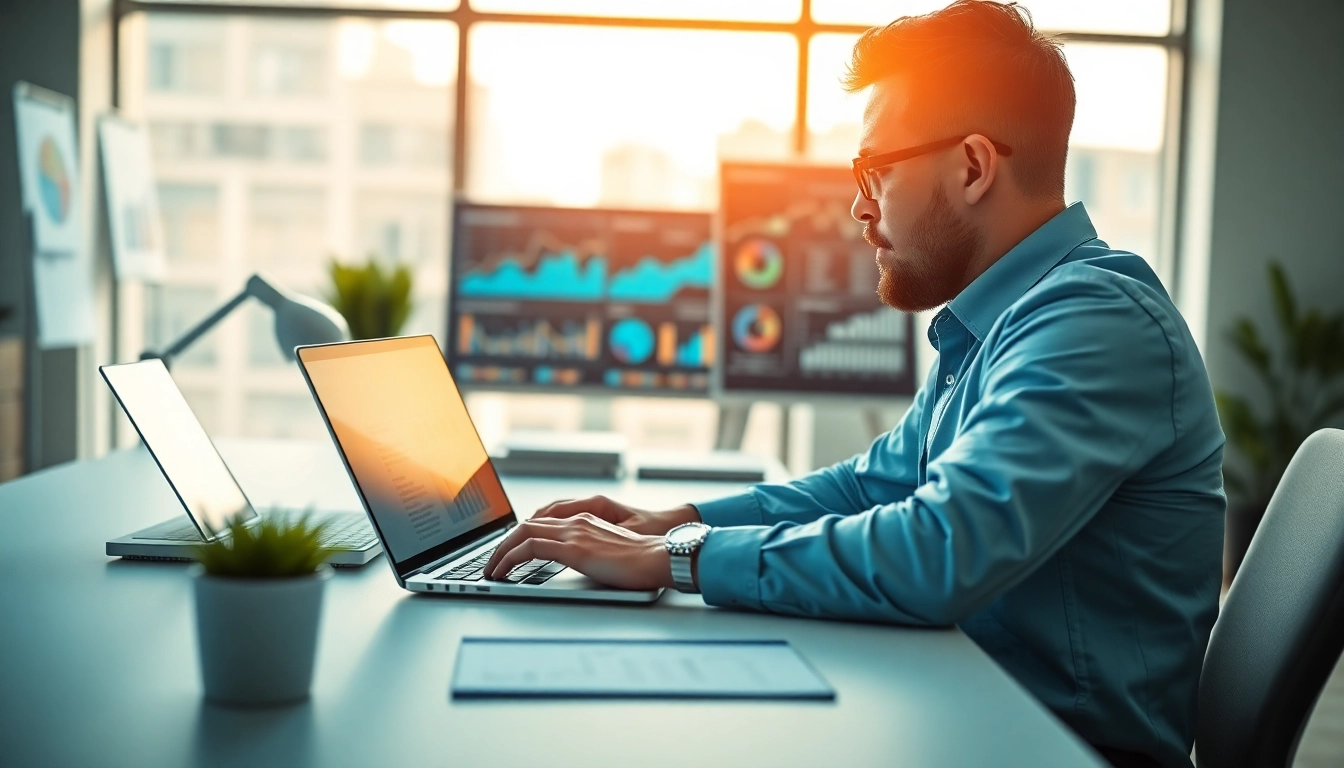 Extract emails from linkedin profiles with a professional analyzing data in a bright office.