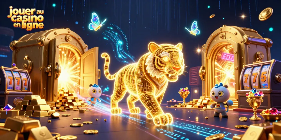 Jouer au casino en ligne avec un tigre doré et des éléments fascinants d'un monde virtuel.