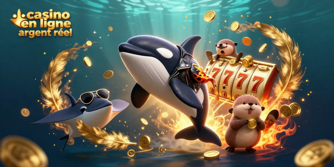 Jouez sur des casinos en ligne argent réel avec cette illustration d'animaux marins dynamiques et éléments de jeu