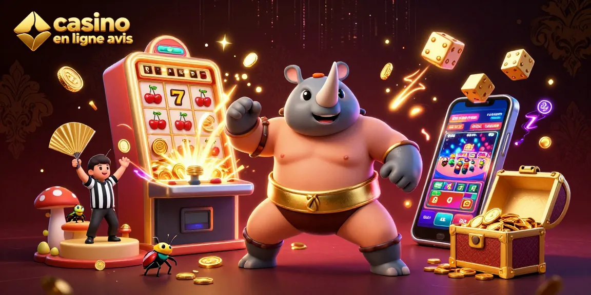 Le casino en ligne avis présente un combat épique entre un scarabée rhinocéros sumo et un arbitre criquet dans un univers de jeux.