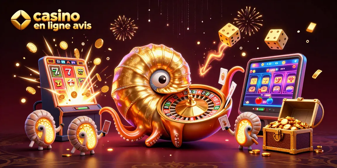 Appréciez le spectacle de notre scène animée "casino en ligne avis" avec un nautilus géant et des machines à sous.