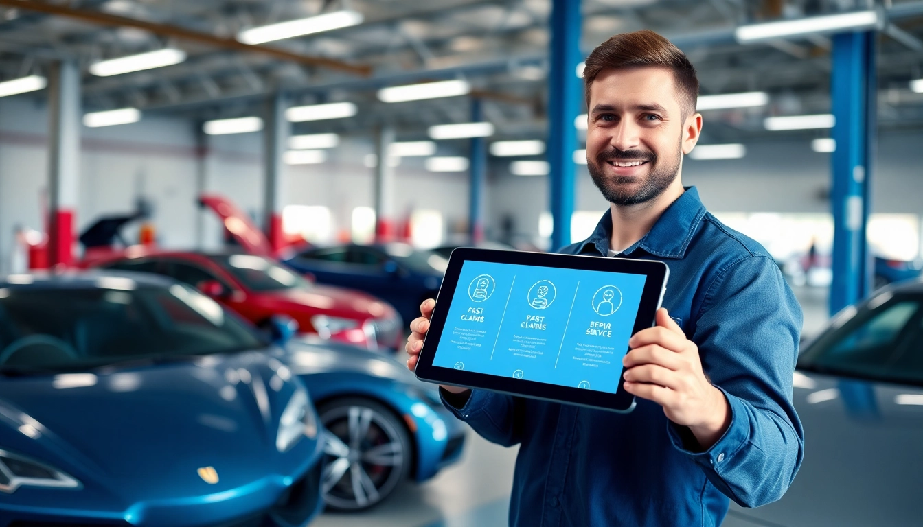 Explore car warranty with fast claims through a mechanic discussing options in a bright garage.