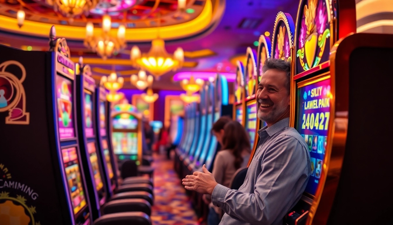Memenangkan hadiah di mesin slot PLANET77 yang menampilkan suasana kasino yang meriah.