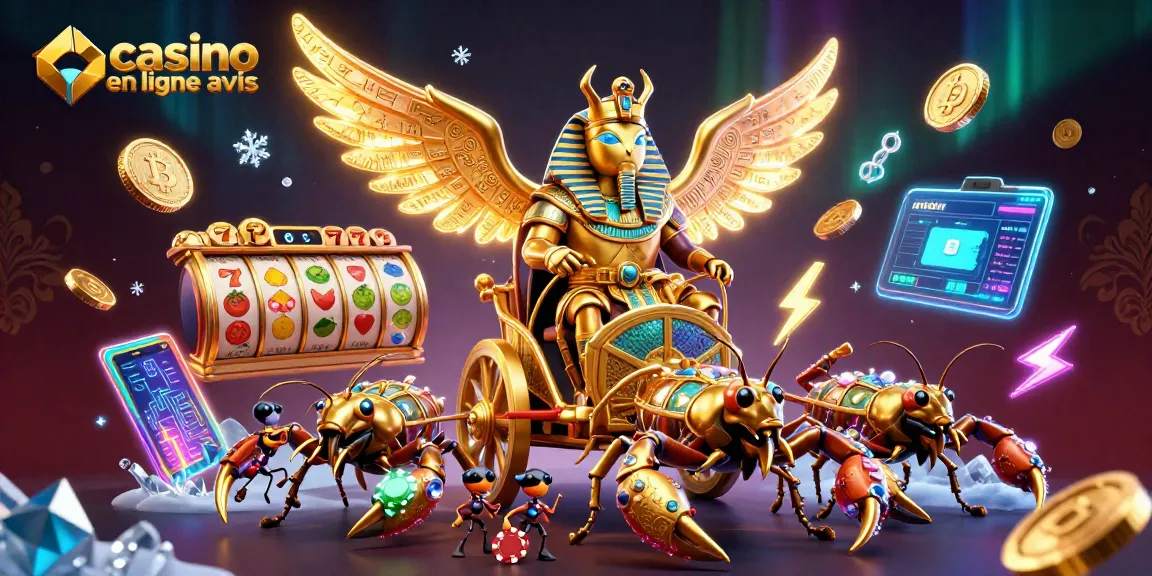 Obtenez des avis sur les casinos en ligne avec cette illustration colorée de jeux de machine à sous.