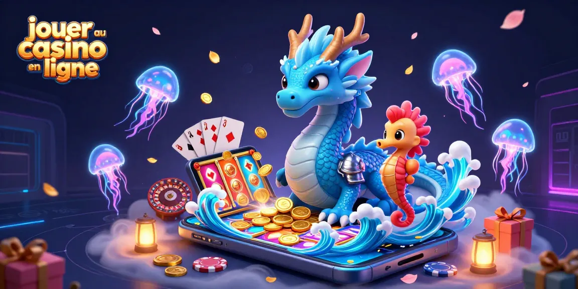 Jouer au casino en ligne avec un dragon azur et un chevalier hippocampe dans une scène dynamique riche en détails.