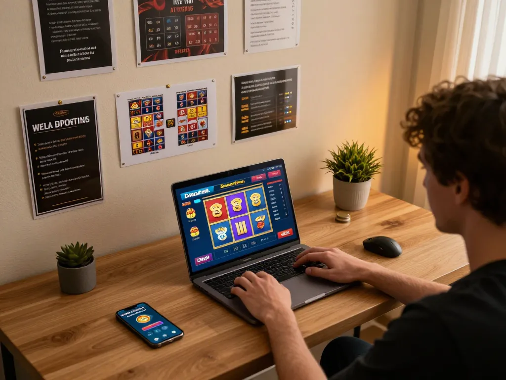 Engaging in online gaming with Rtp Dewapoker displaying exciting slots on a laptop