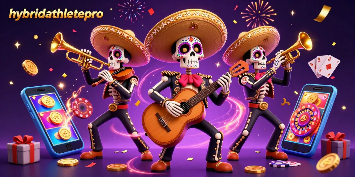 Engage with hybridathletepro in a vibrant 3D casino scene, where mariachi skeletons celebrate with slots and roulette.