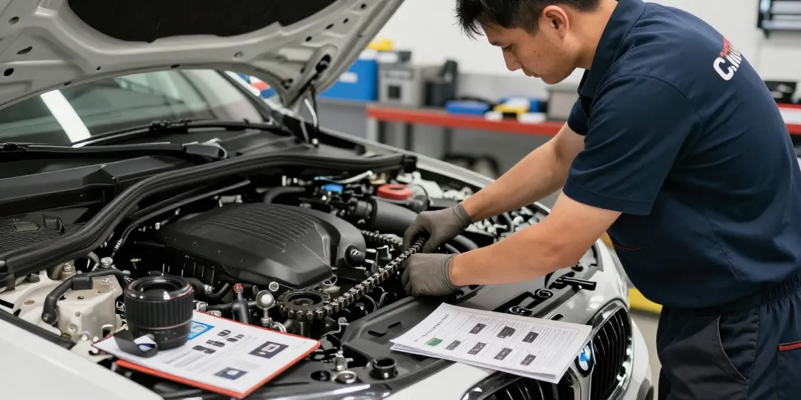 Mechaniker wechselt die BMW Steuerkette in Hannover mit professionellen Werkzeugen.