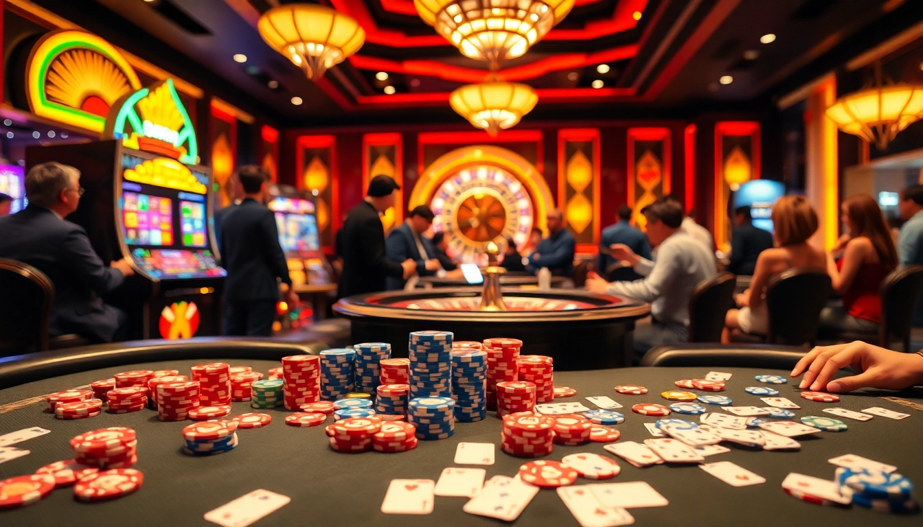 Experience the thrill of 68 game bài as gamblers engage at a luxurious casino table.