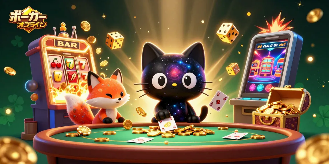 ポーカーオンラインで楽しむ黒い穴の猫がカジノテーブルでチップを引き寄せるシーン
