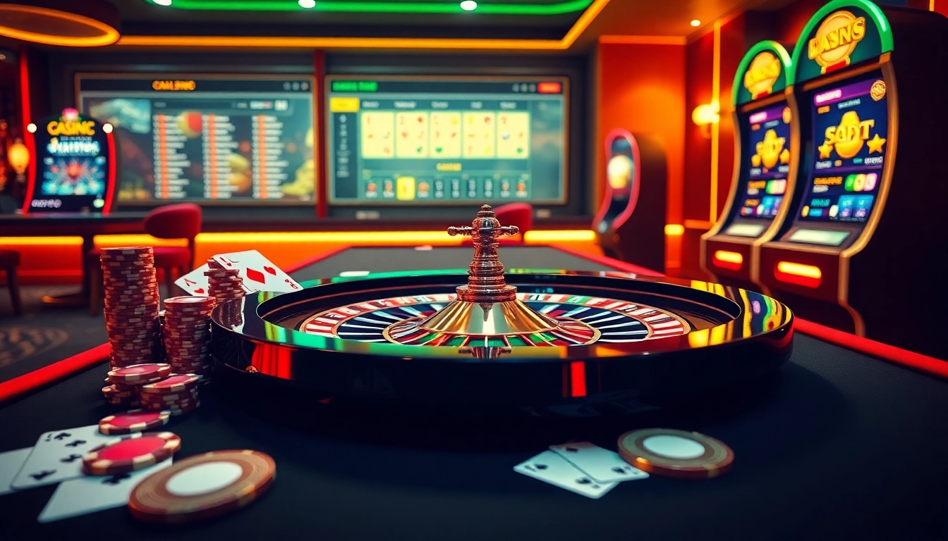 Vivez l'excitation d'un site de casino en ligne avec une table de roulette vibrante et des détails élégants de casino.