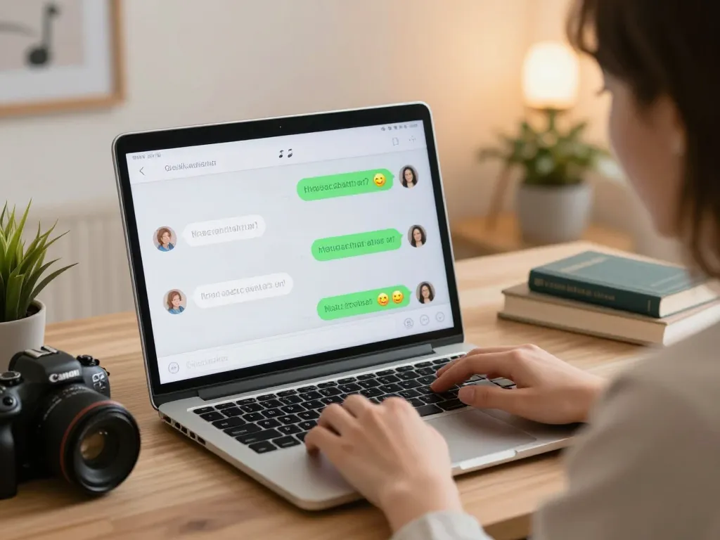 Engaging AI sex chat interface on a laptop in a cozy room setting