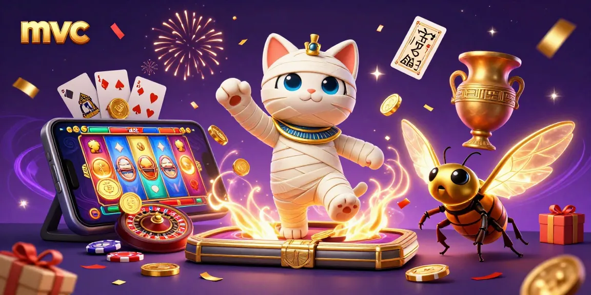 Join the excitement at mvc with our Egyptian mummy cat casino scene featuring dynamic slot action!