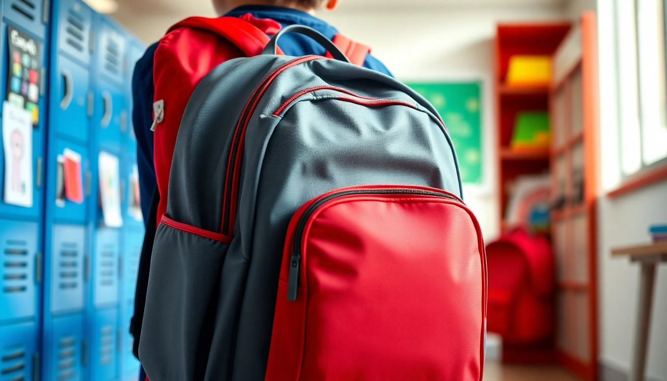 Handtasche für Schulen, stilvoll und funktional in einer lebendigen Schulszene.