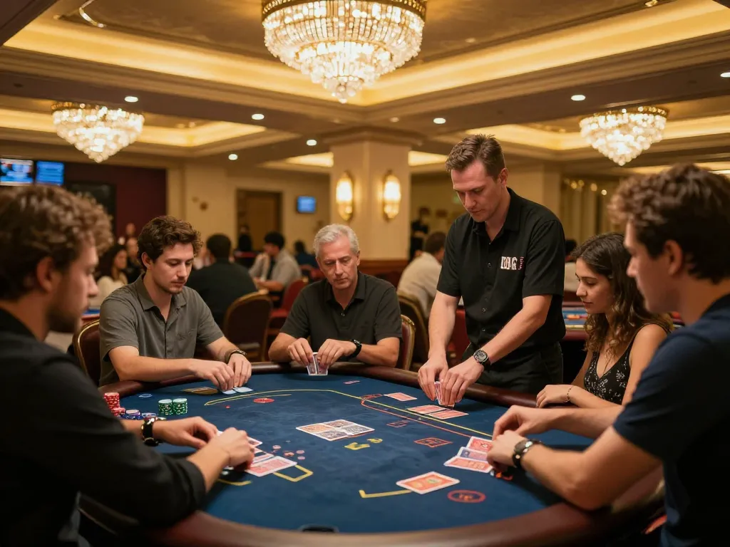 Dynamic casino scene at Trang chủ MM88 with players engaged in strategic card games.
