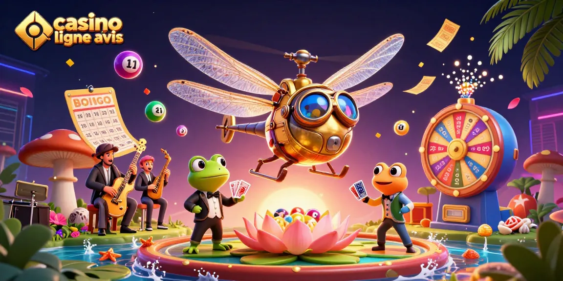 Évaluez le casino en ligne avis avec cette scène vibrante de jeu et divertissement animée.