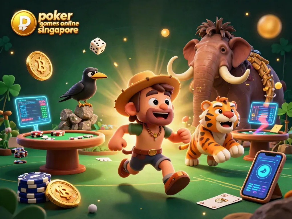 Enjoy exciting poker games online Singapore with this vibrant 3D illustration showcasing dynamic casino elements.