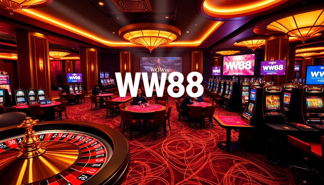 Experience the thrill of online gambling with WW88 at a luxurious casino setting.
