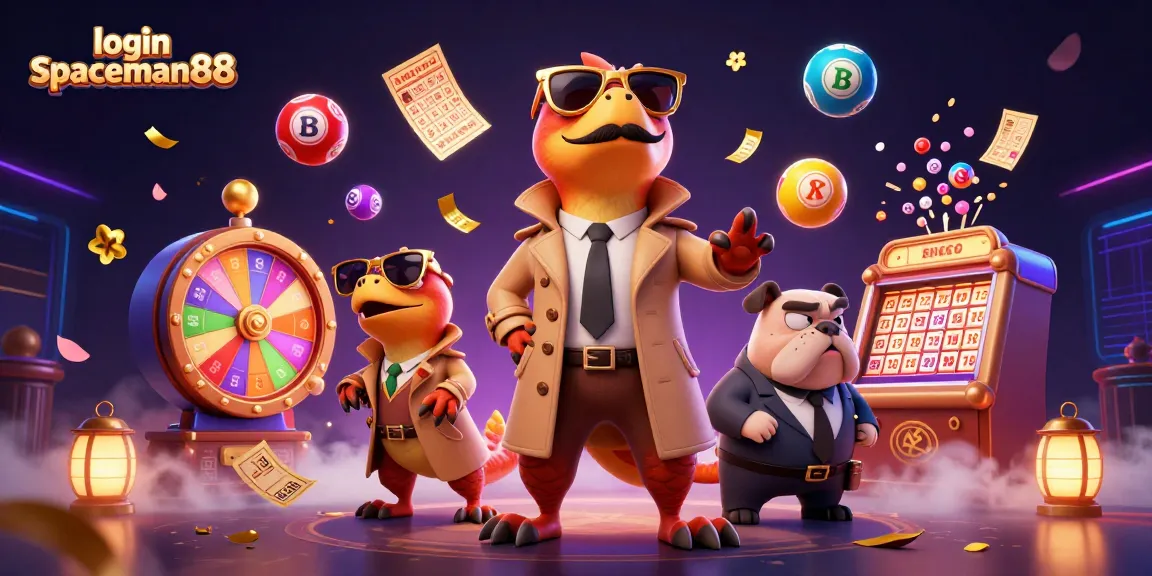 Experience login spaceman88 with raptors in a trench coat, golden tickets, and vibrant casino elements.