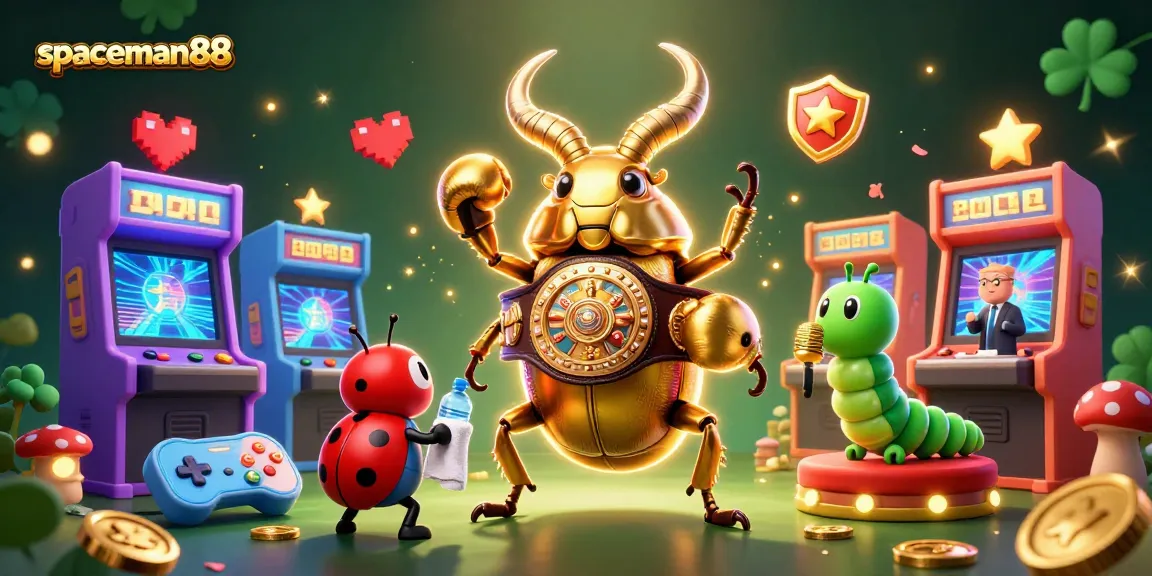 Engage with spaceman88's exciting slots featuring a golden beetle champion and animated game elements.