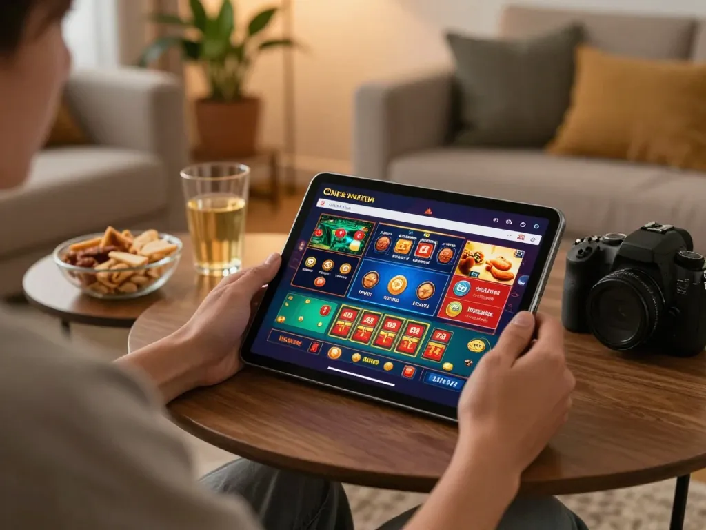 Engaging with casino non aams per italiani on a tablet in a cozy home environment.