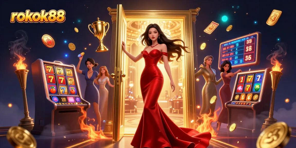 Experience luxury and excitement at rokok88 with a vibrant casino scene highlighting slots.
