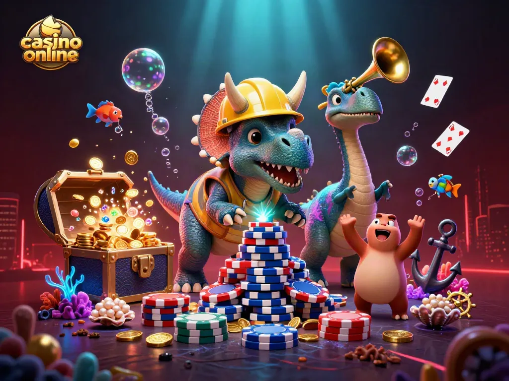 Construye tu éxito en un casino online con una escena animada y vibrante de póker y diversión.