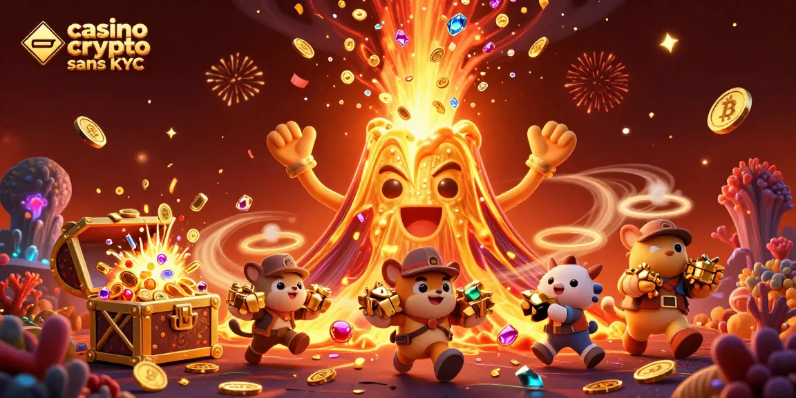 Gagnez avec des jeux de casino crypto sans KYC en découvrant un volcan doré explosant de trésors.