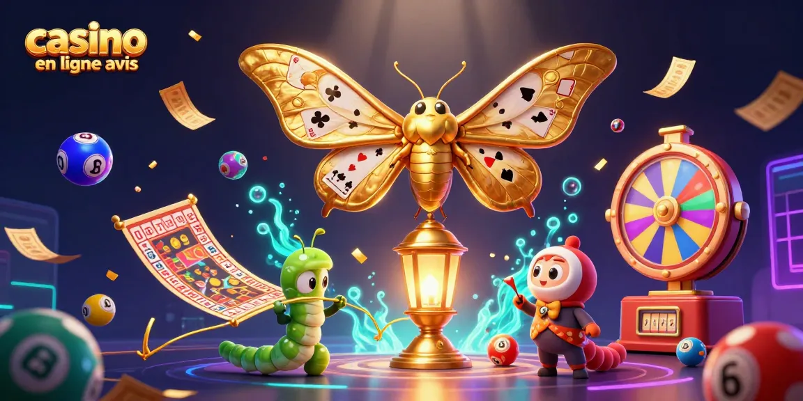 Casino en ligne avis: Émerveillez-vous devant cette illustration d'un papillon en 3D aux ailes dorées dans un univers de jeux.