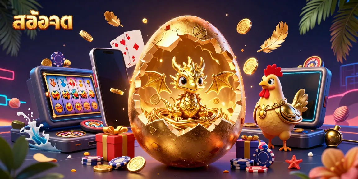 Engage in thrilling สล็อต action with a golden dragon and colorful slot game elements emerging from a treasure-filled scene.