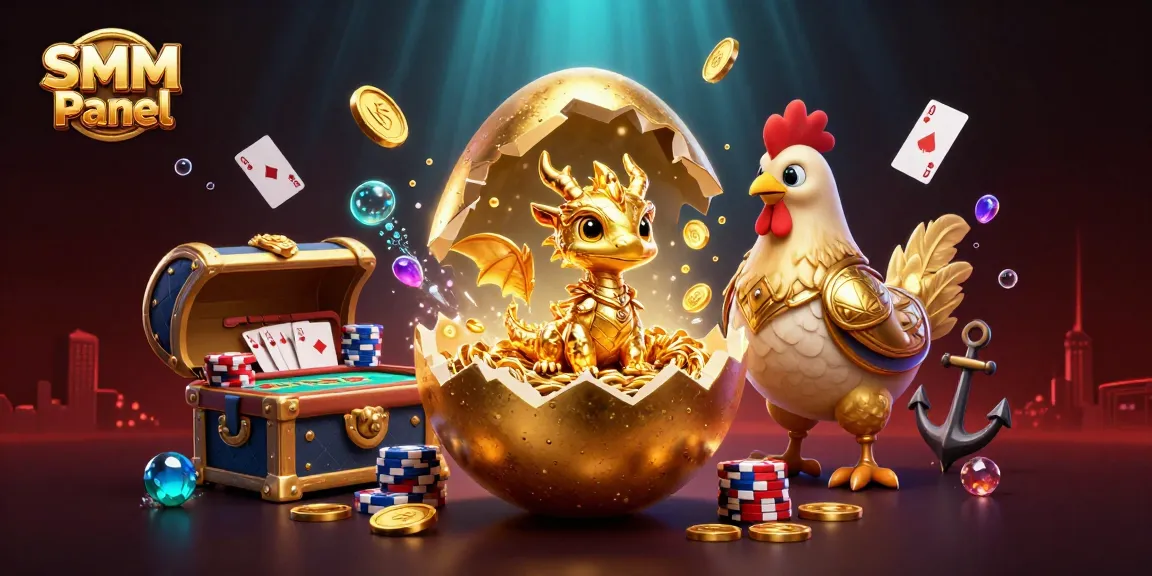 Boost your social media influence with a powerful SMM Panel showcasing a golden dragon and poker-themed elements.
