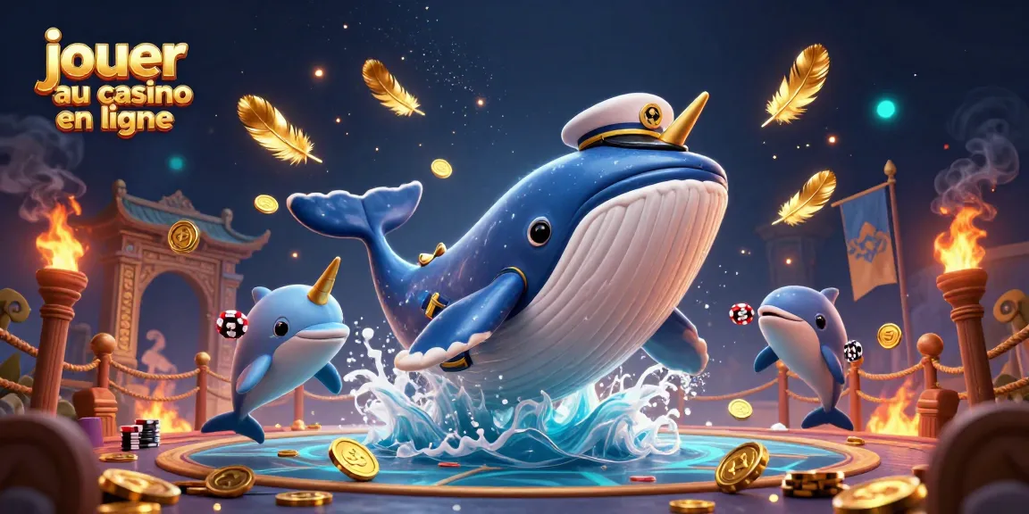 Jouer au casino en ligne avec une illustration dynamique d'une baleine et des dauphins.