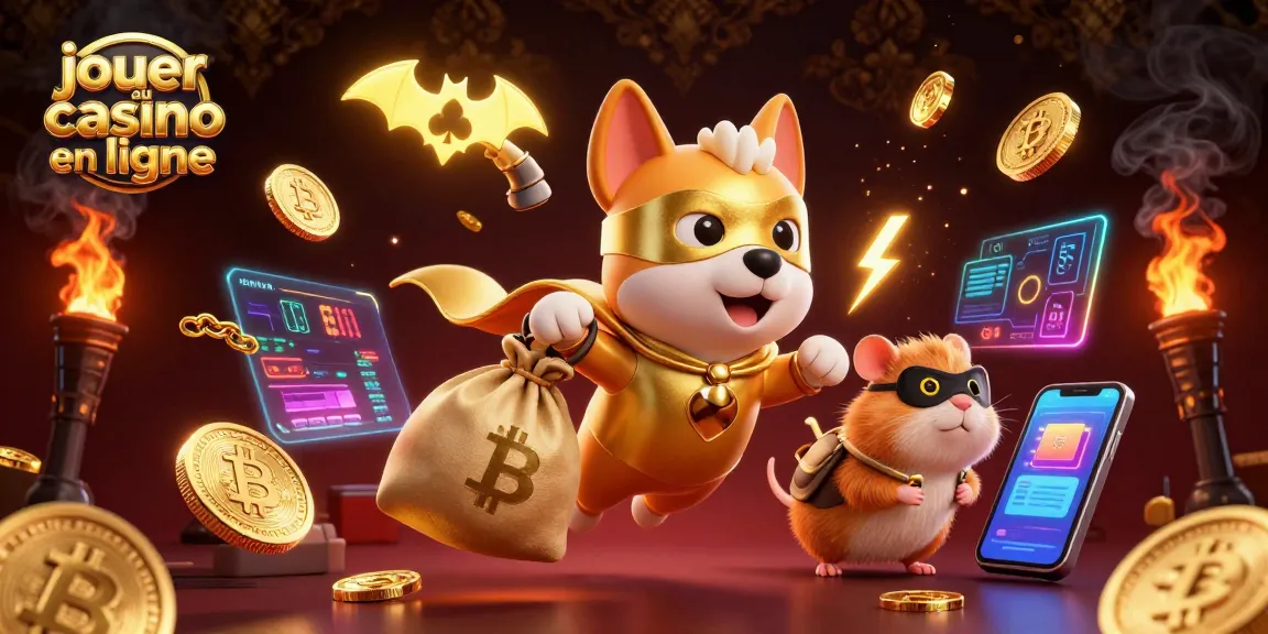 Jouer au casino en ligne avec un super héros canin et un hamster, illustrant le plaisir des jeux d'argent.