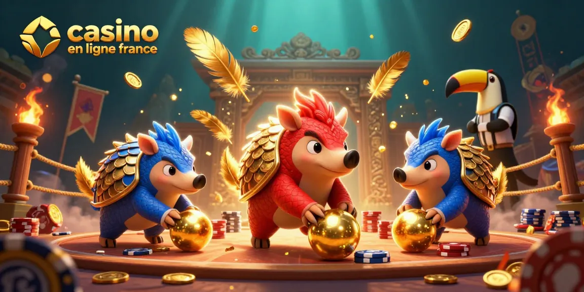 Jouez et gagnez au casino en ligne France avec des pangolins adversaires dans une illustration dynamique.