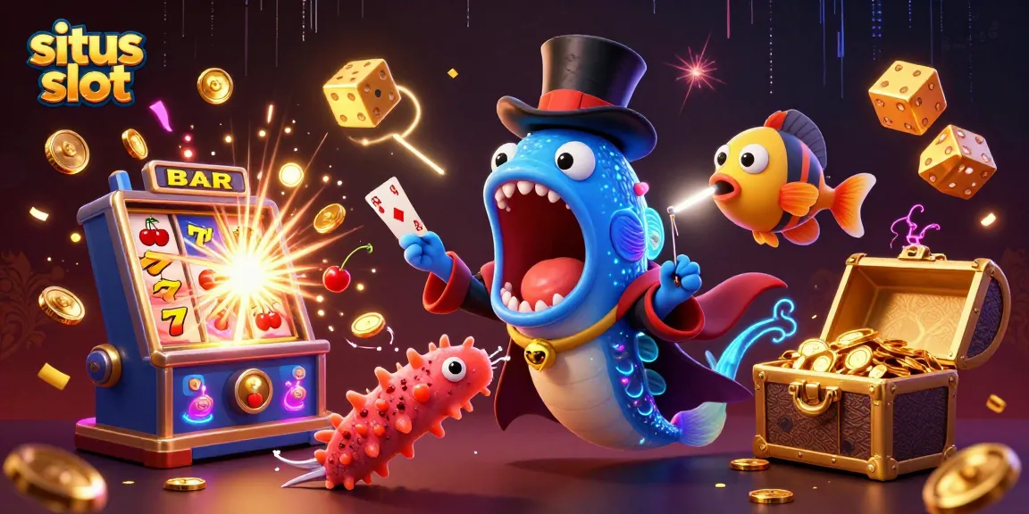 Experience situs slot excitement with a vibrant 3D casino scene featuring animated characters and thrilling elements.